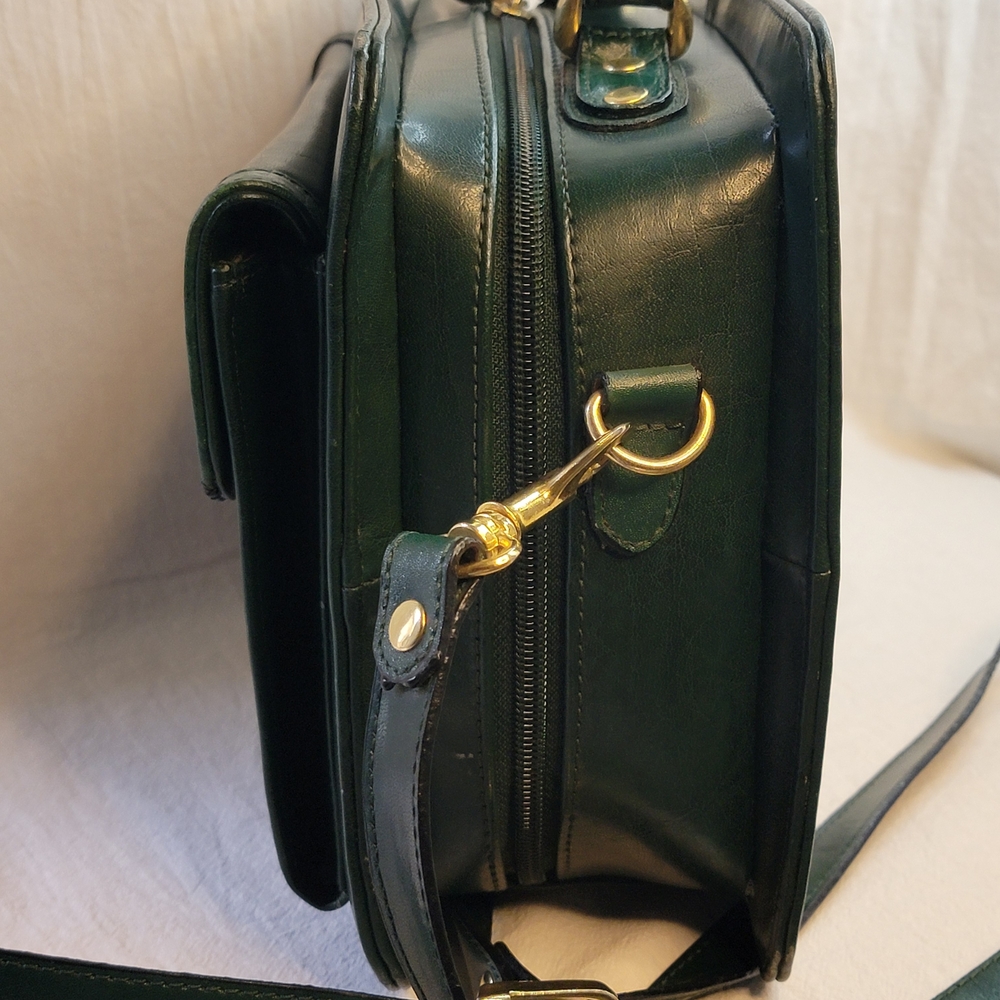 Vintage Belle Rose Elegant Green Leather Women's Bag - Picture 9 of 13